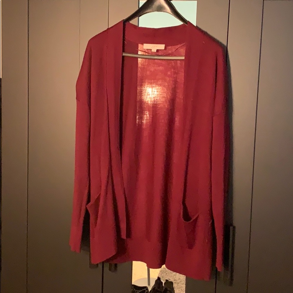 Burgundy LOFT Open Sweater